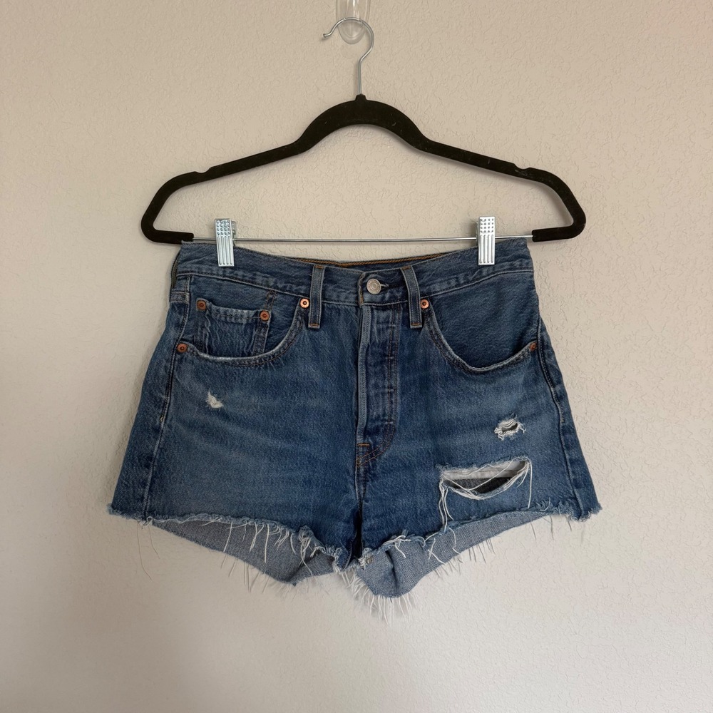 Levis 501 Original High Rise Cutoff‎ Denim Shorts Distressed Blue 26 Summer Jean